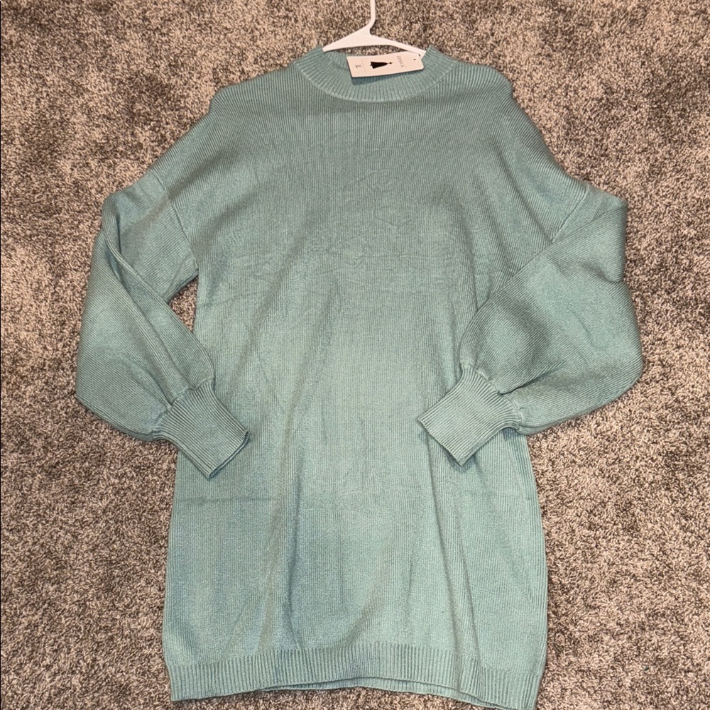 Chic Teal Women's Turtleneck Sweater Dress
